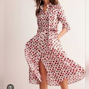 Boden Amy Cotton Midi Shirt Dress - Red Strawberry Small 6p